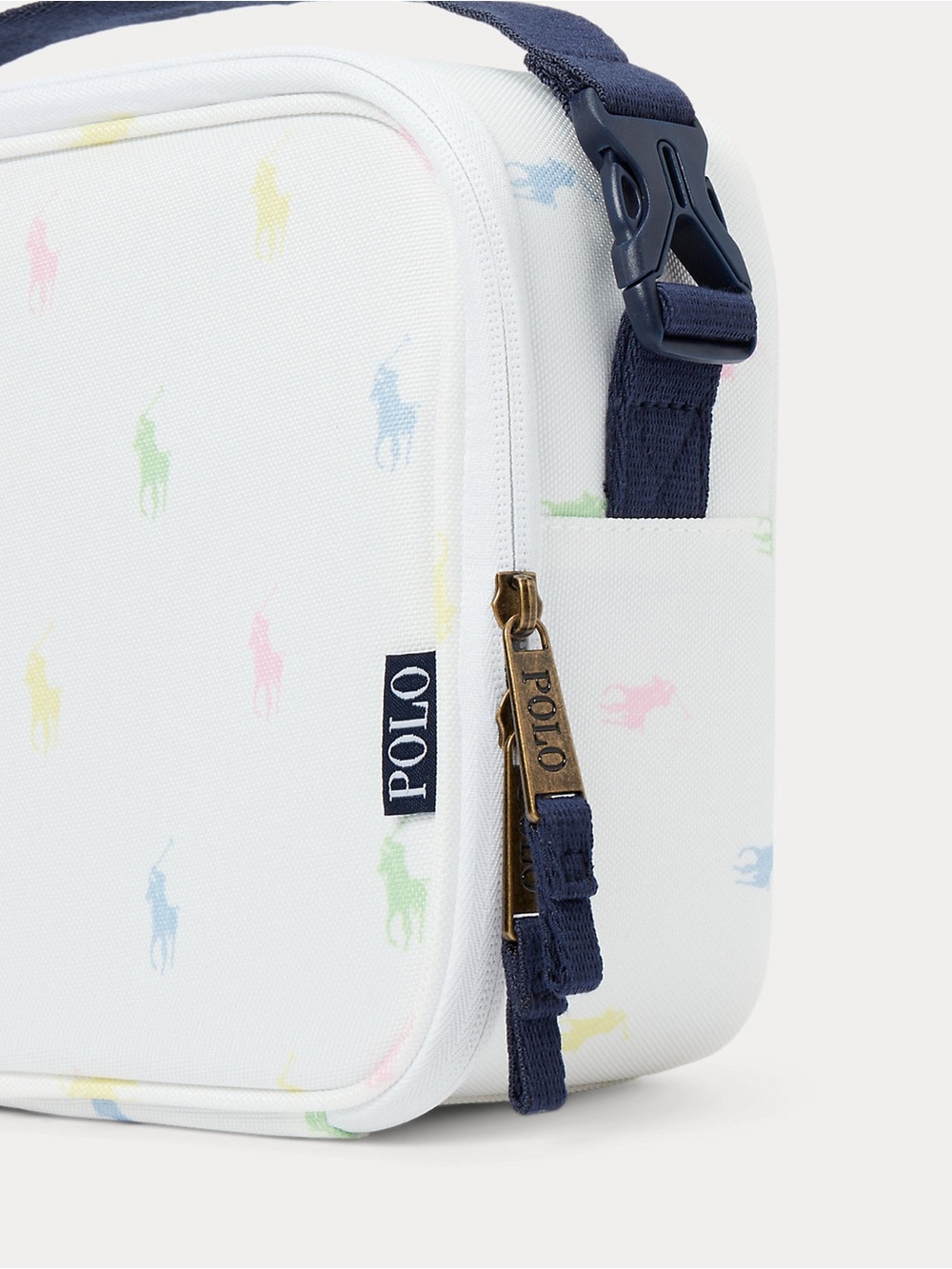 Polo by Ralph Lauren White Kids Lunch Tote Navy Strap and Pastel Pony Print